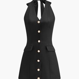 Commense Button Front Halter Jumpsuit - M